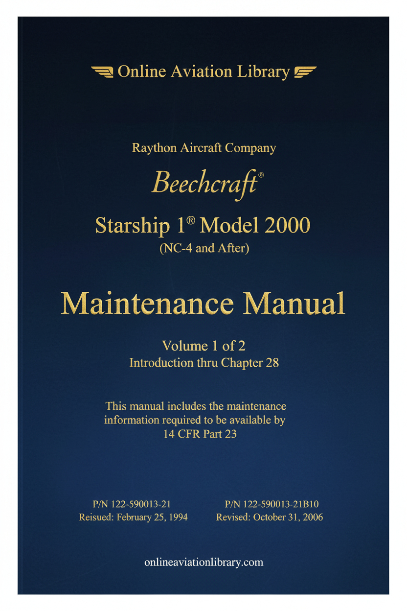 Raytheon Aircraft Company Beechcraft Starship 1 Model 2000 Maintenance Manual Volume 1 Cover