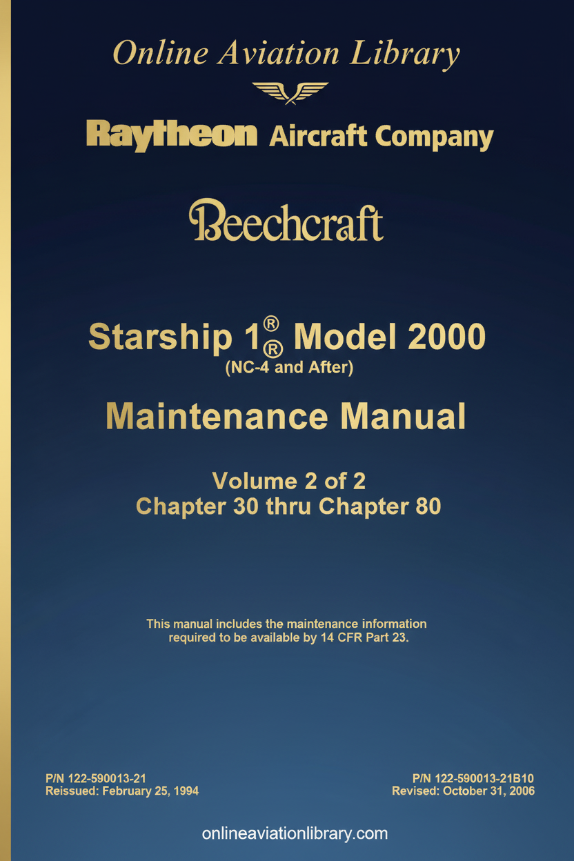 Raytheon Aircraft Company Beechcraft Starship 1 Model 2000 Maintenance Manual Volume 2 Cover