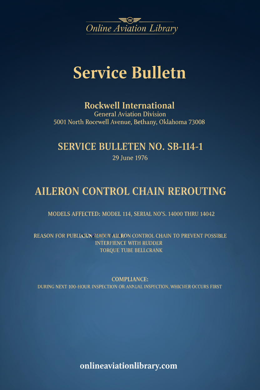 Rockwell International Service Bulletin SB-114-1 Cover Page
