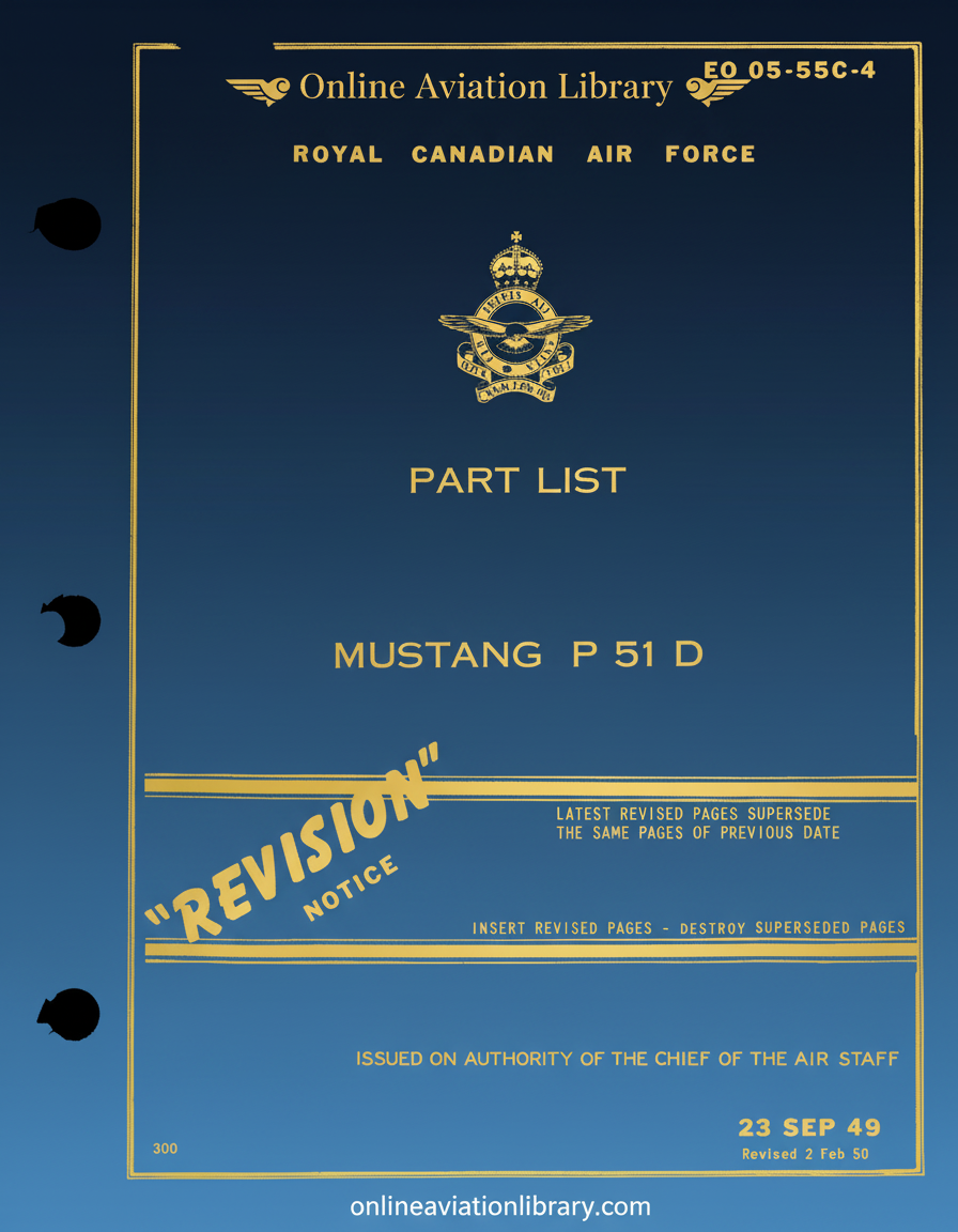 Royal Canadian Air Force Mustang P 51 D Part List Cover Page