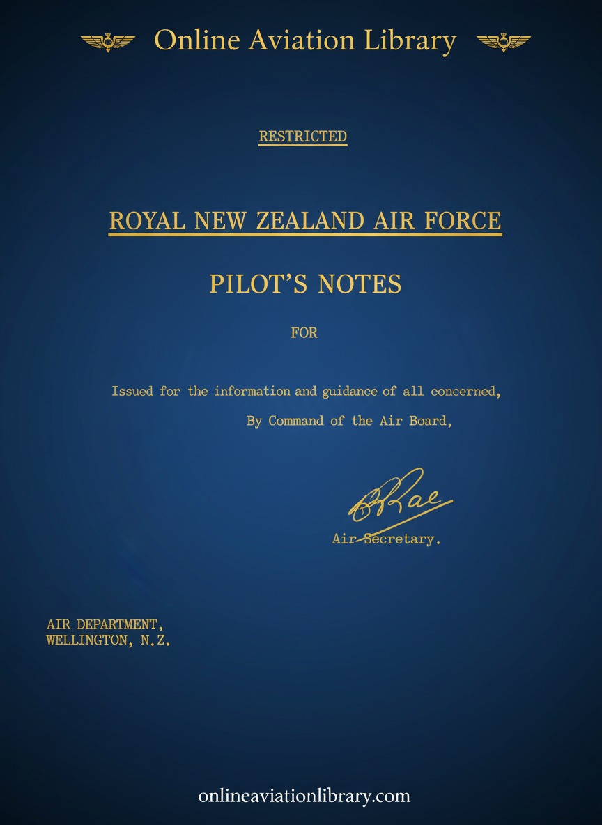 Royal New Zealand Air Force Mustang P51D Pilot's Notes Cover Page