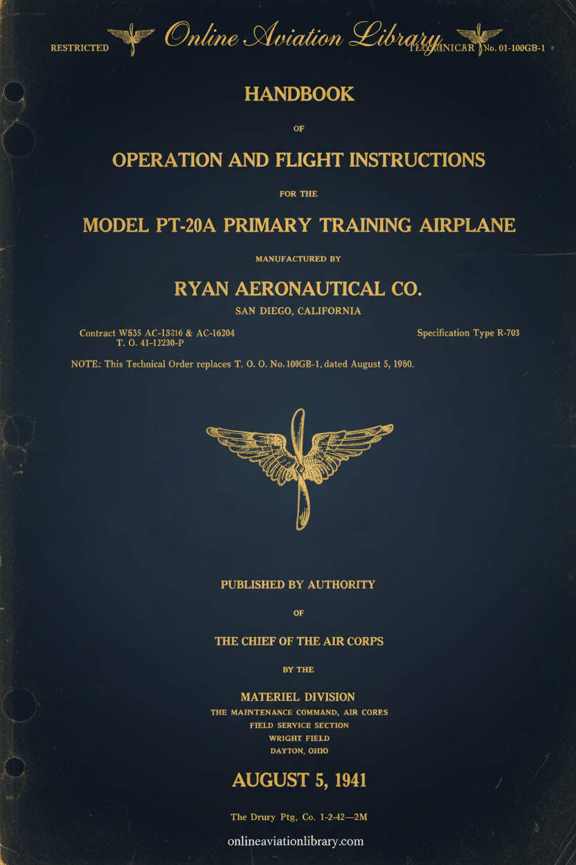 Ryan PT-20A Manual Cover Page
