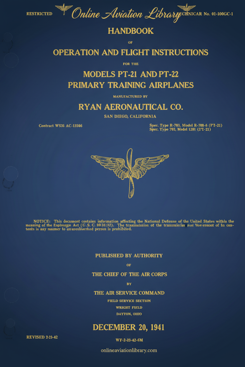 Ryan PT-21 and PT-22 Manual Cover Page
