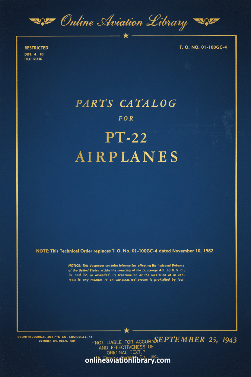 Ryan PT-22 Parts Catalog Cover Page