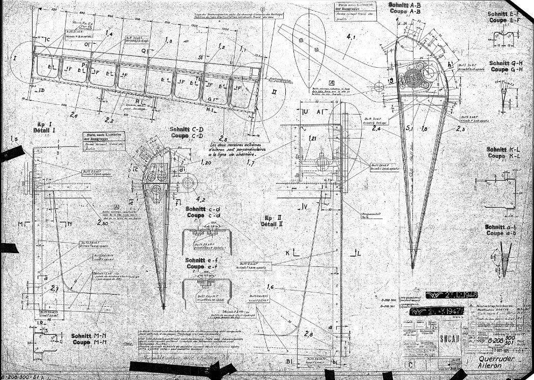 Messerchmitt Bf / Me 208 - Nord 1102 Noralpha Aircraft Blueprints Engineering Construction Drawings - Download