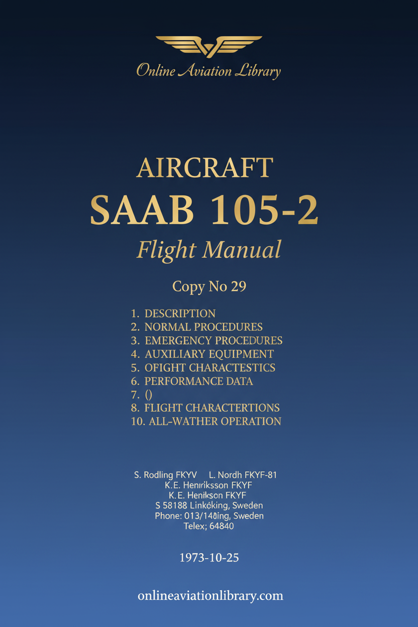 SAAB 105-2 Flight Manual Standard Cover Page