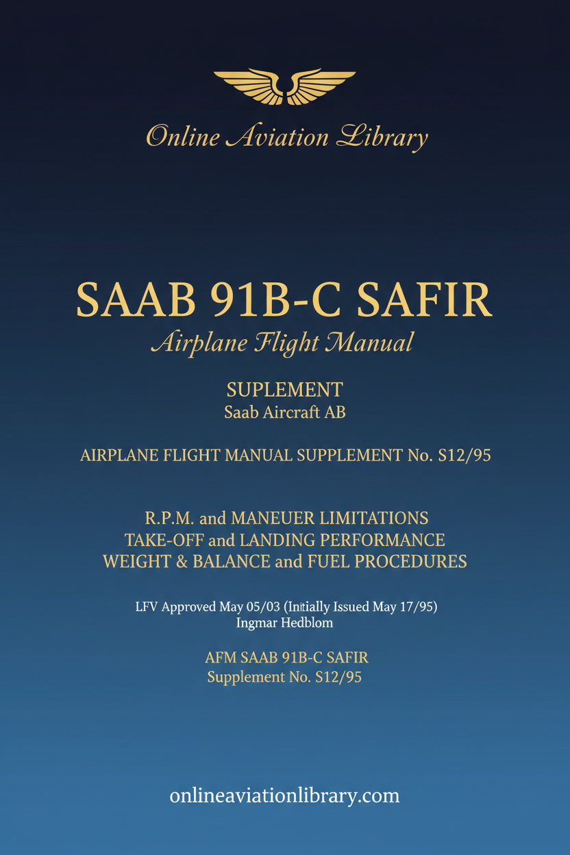SAAB 91B-C Safir Flight Manual Supplement Standard Cover Page