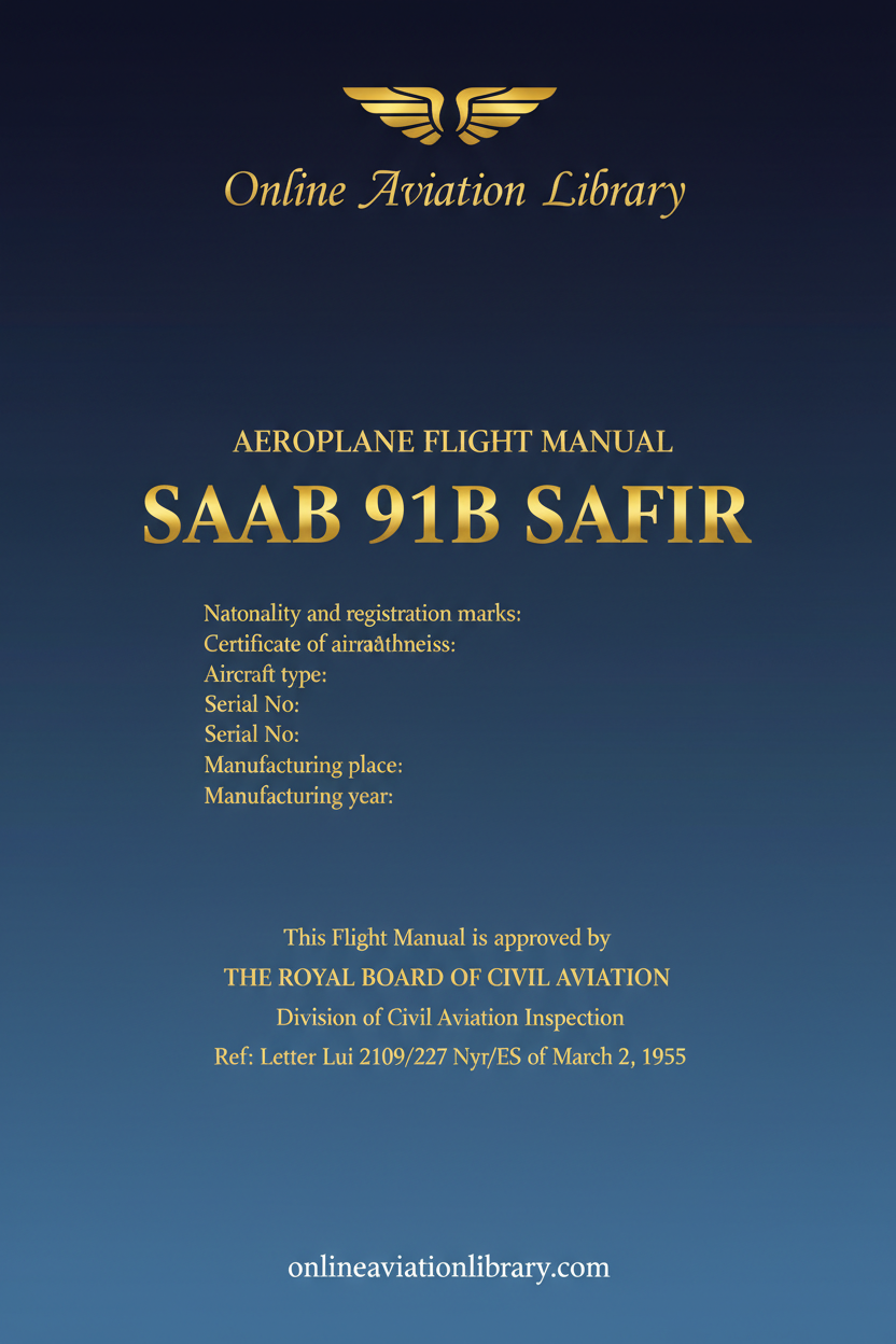 SAAB 91B Safir Flight Manual Standard Cover Page