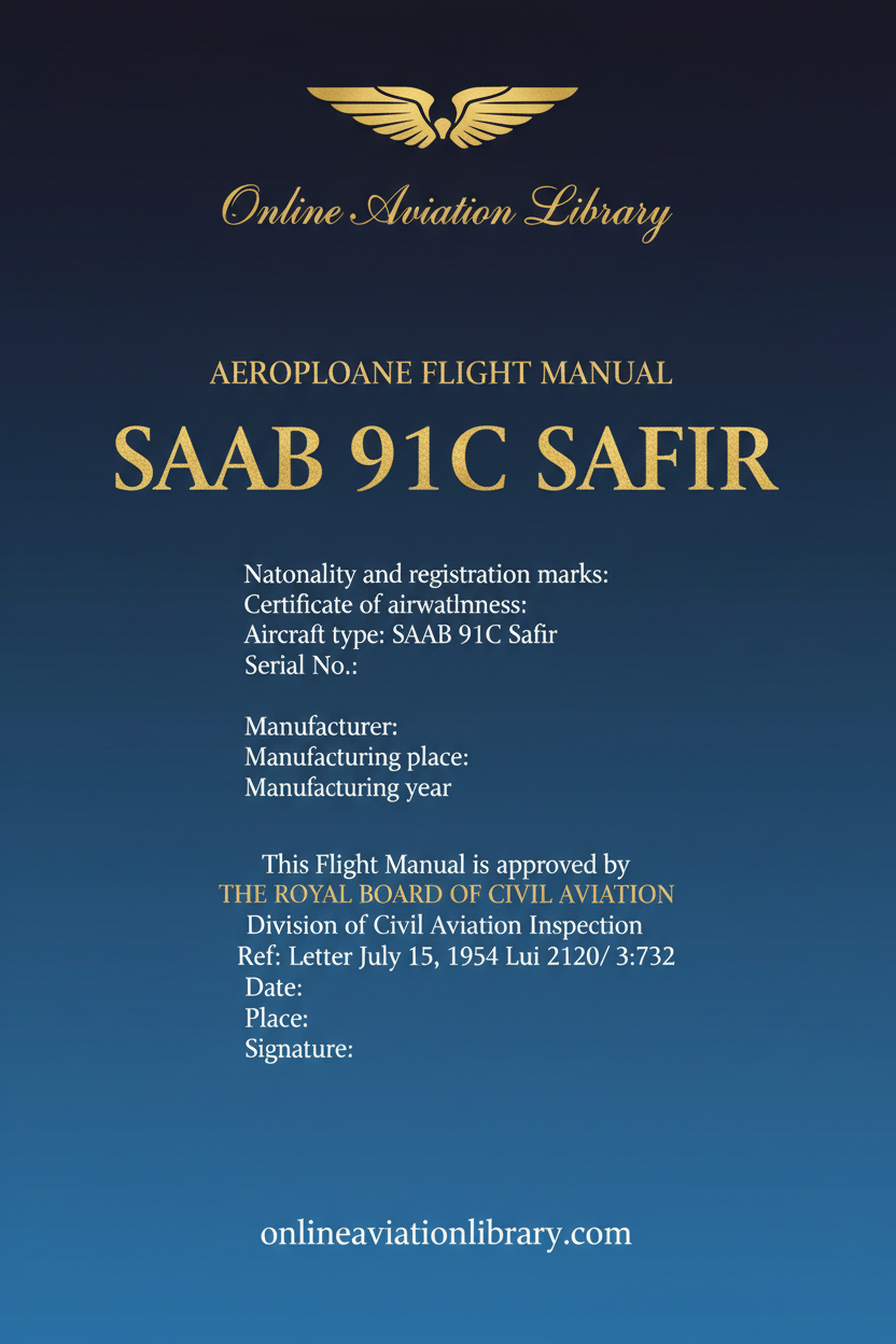SAAB 91C Safir Flight Manual Standard Cover Page