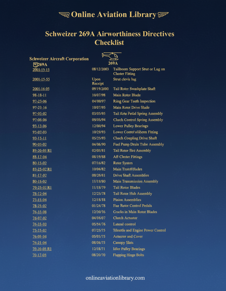 Schweizer 269A Airworthiness Directives Checklist Cover Page