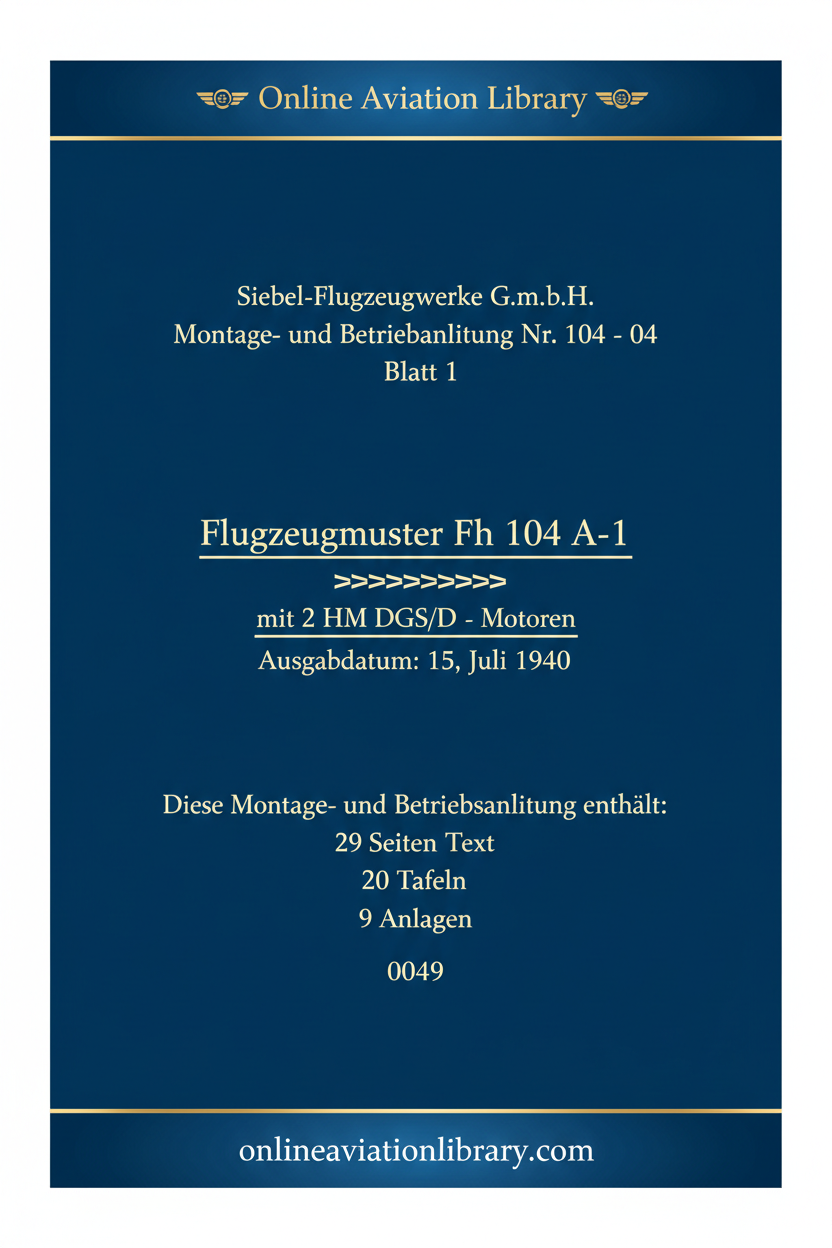 Siebel Fh 104 Assembly Manual Text Cover - Blue Background