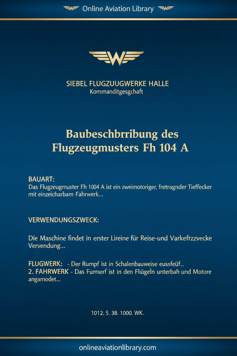 Siebel Fh 104 Baubeschreibung Text Cover - Blue Background