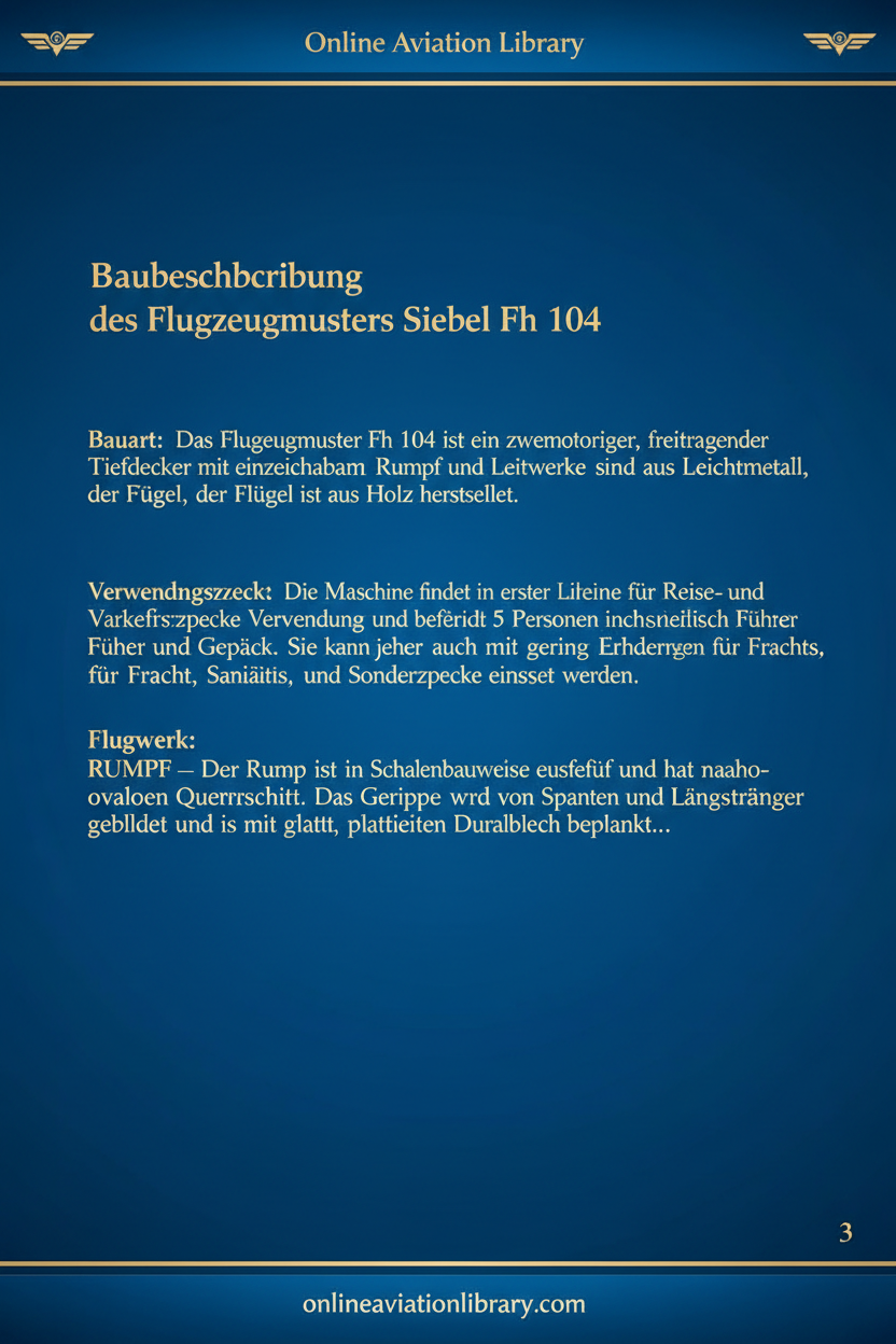 Siebel Fh 104 Construction Description Text Cover - Blue Background