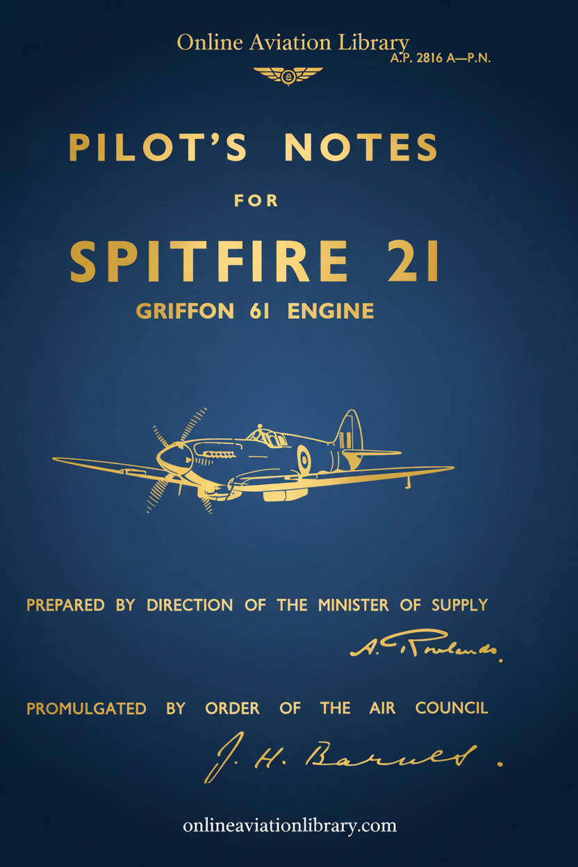 Spitfire 21 Pilot's Notes Cover Page