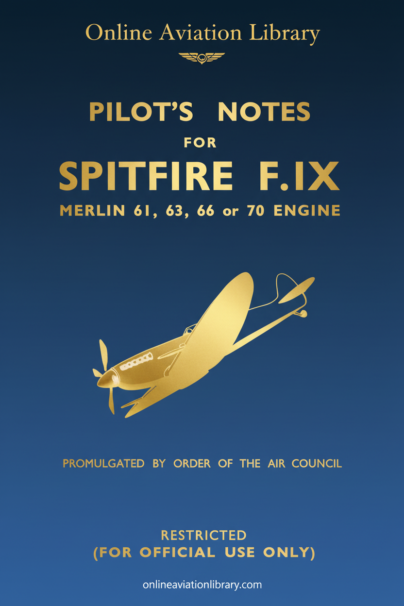 Spitfire F.IX Pilot's Notes Cover Page