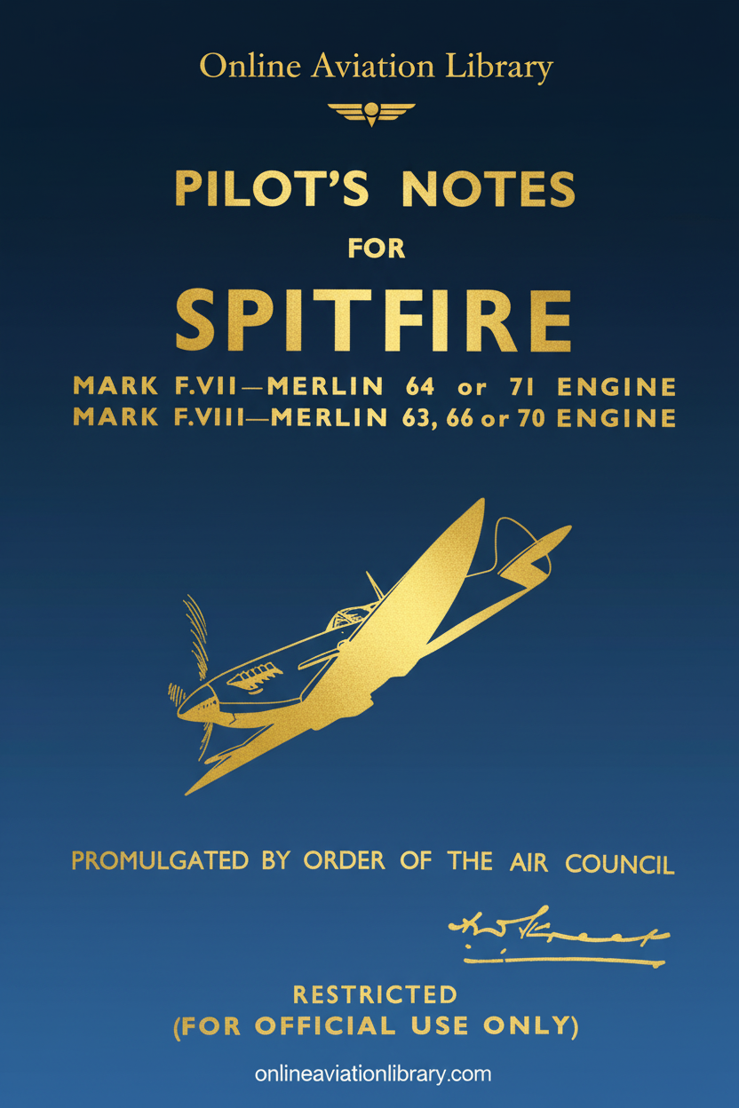 Spitfire F.VII & F.VIII Pilot's Notes Cover Page