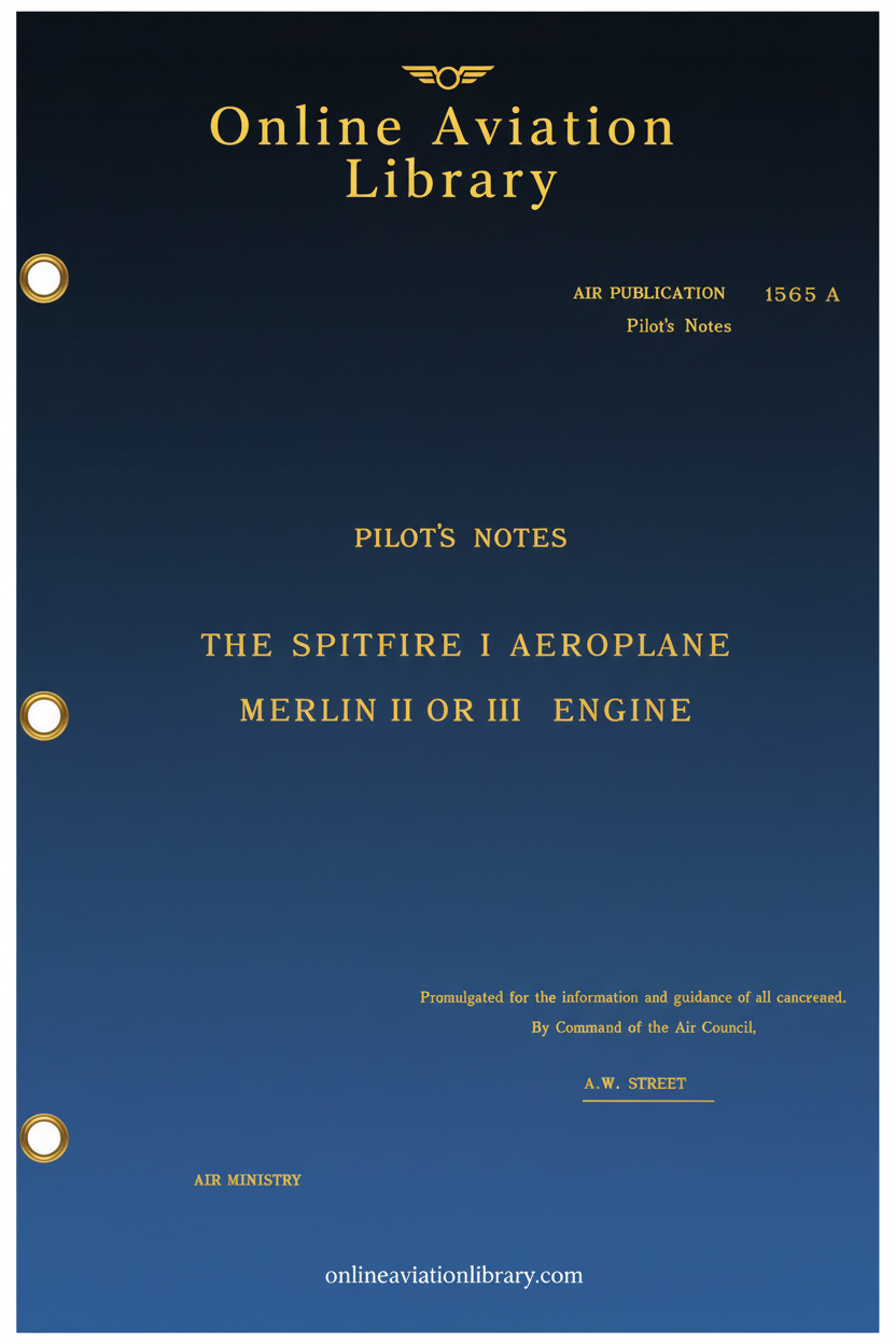 Spitfire I Aeroplane Pilot's Notes Cover Page