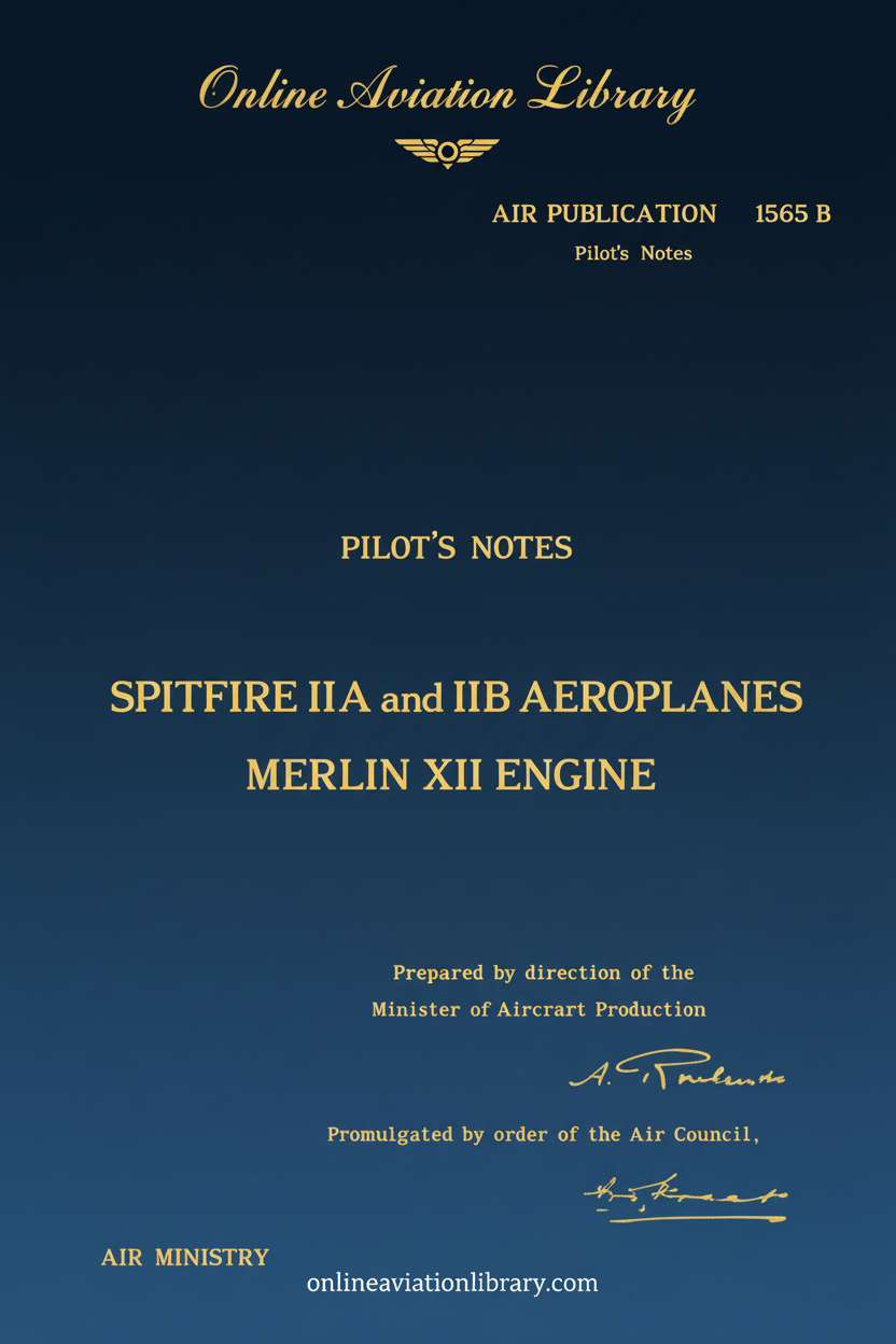 Spitfire IIA and IIB Aeroplanes Pilot's Notes Cover Page