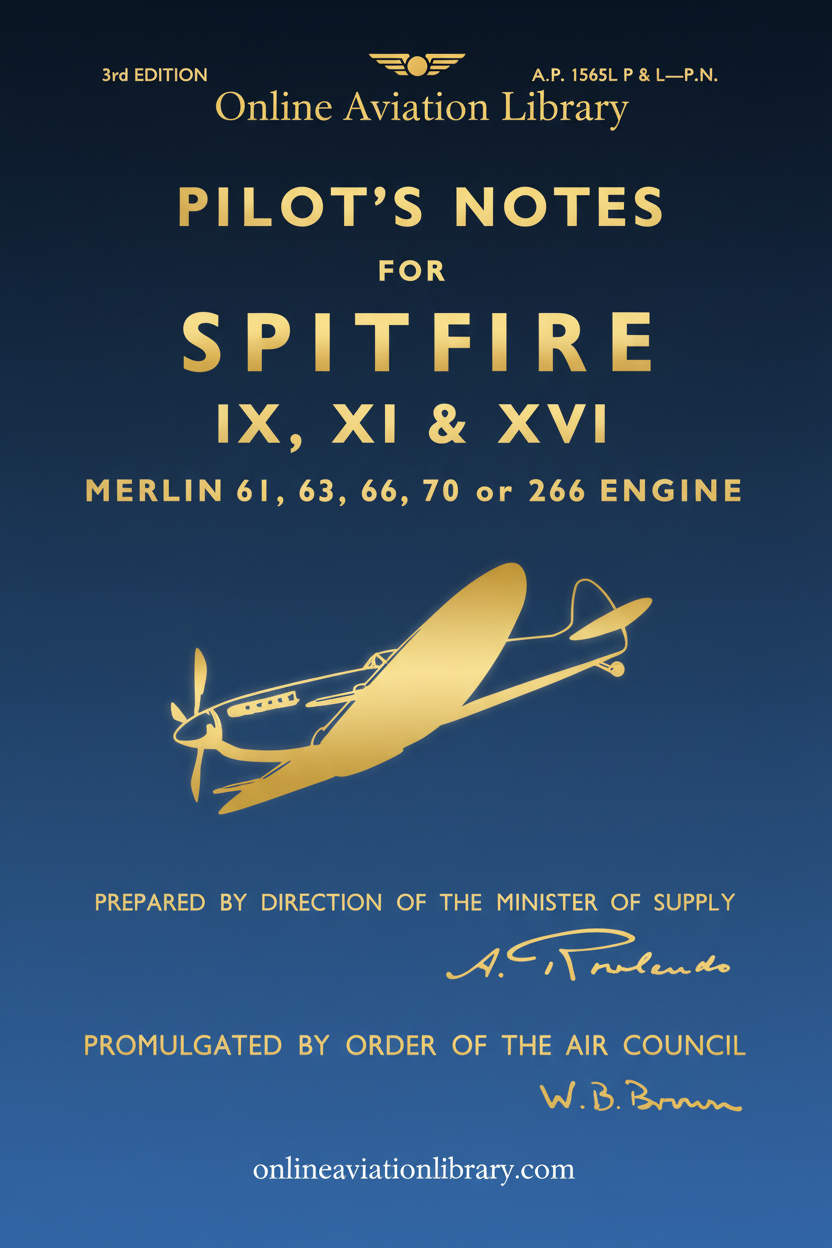 Spitfire IX, XI & XVI Pilot's Notes Cover Page