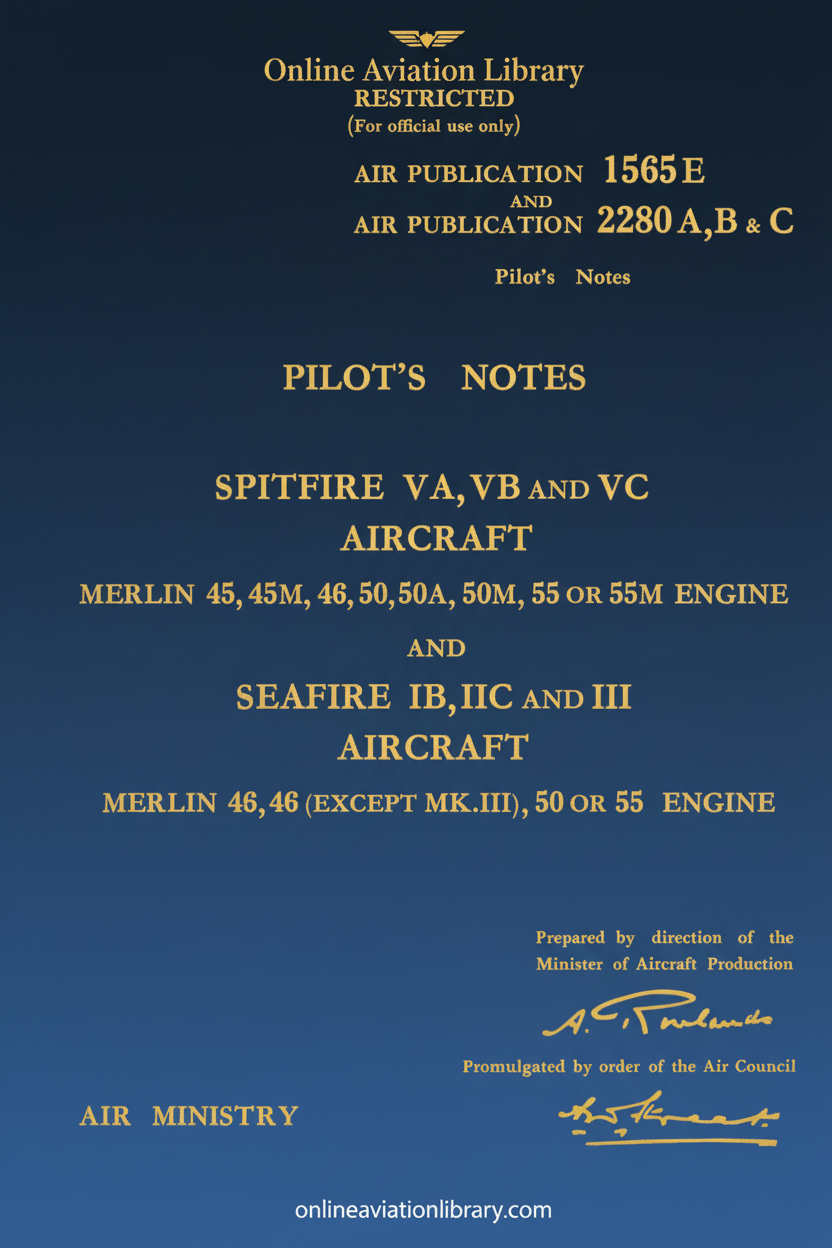 Spitfire V and Seafire Pilot's Notes Cover Page