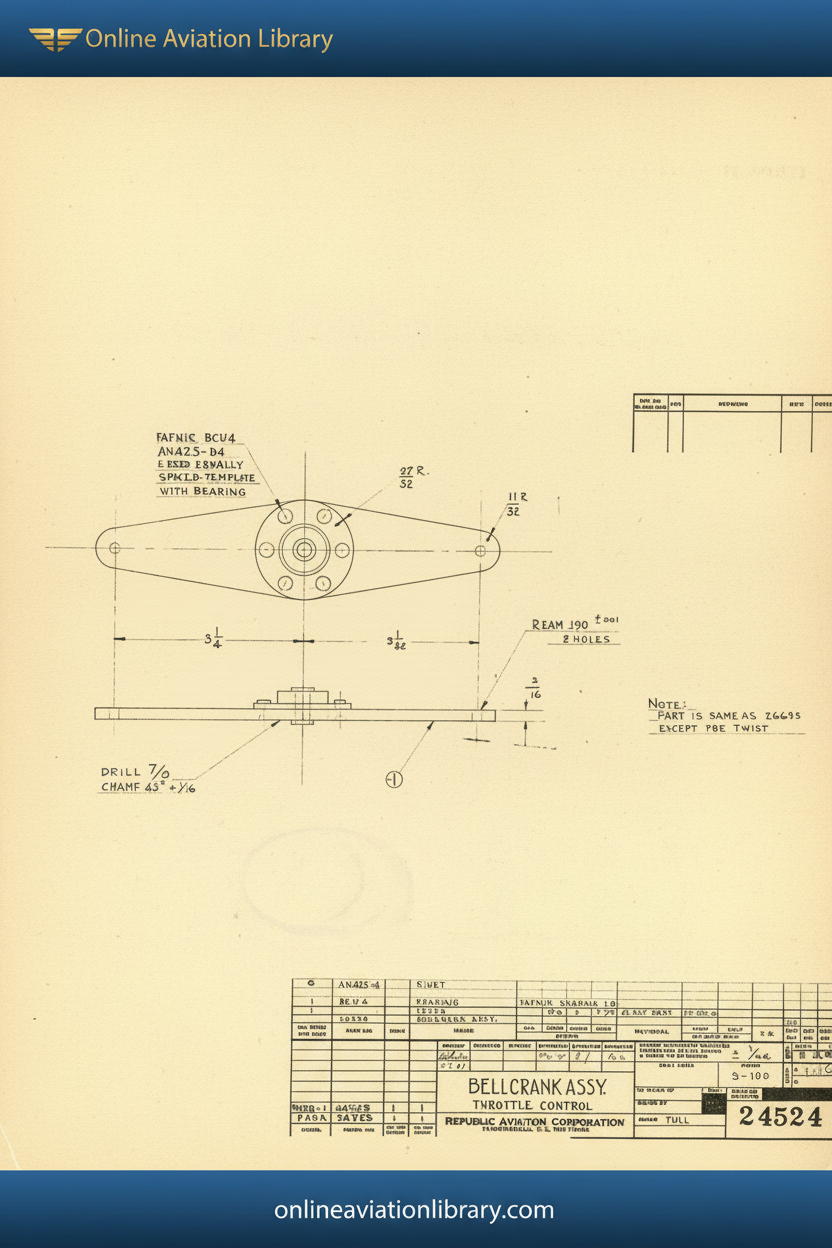 Standard Blueprints Cover Yellow - Republic Aviation Bellcrank Assembly Blueprint