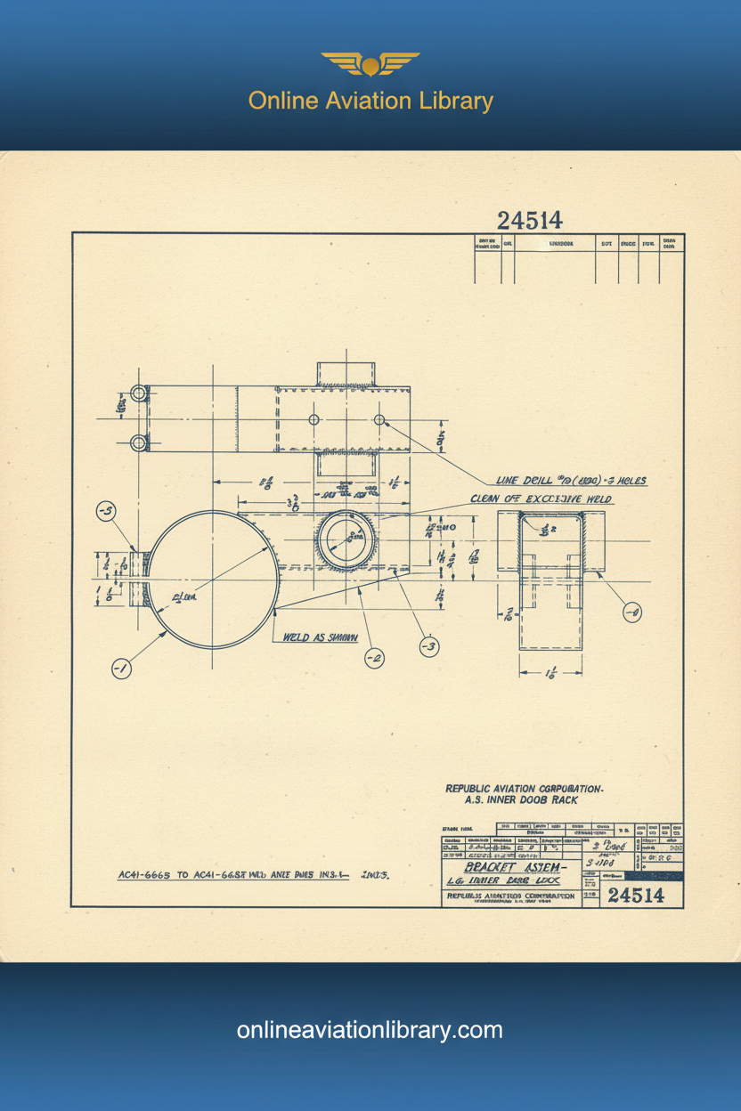Standard Blueprints Cover Yellow - Republic Aviation Bracket Assembly Blueprint