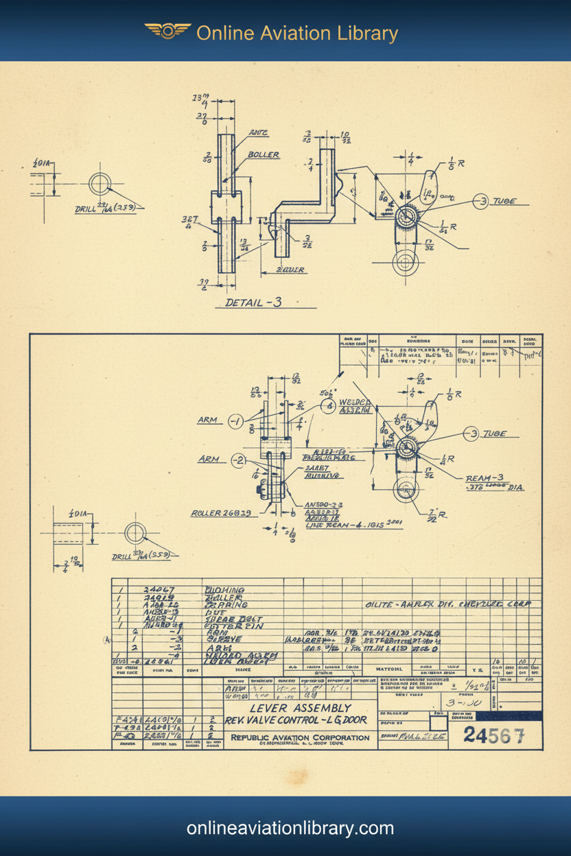 Standard Blueprints Cover Yellow - Republic Aviation Lever Assembly Blueprint