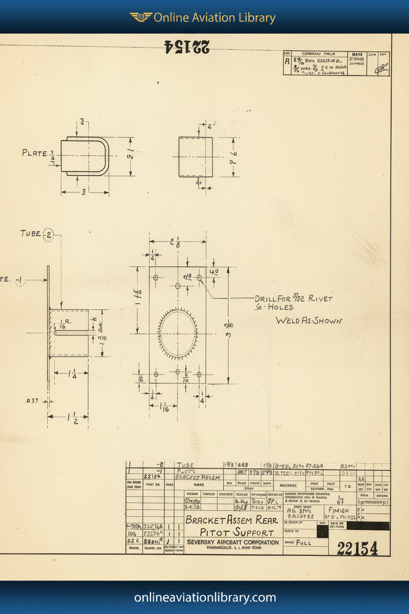 Standard Blueprints Cover Yellow - Seversky Aircraft Bracket Assembly Blueprint