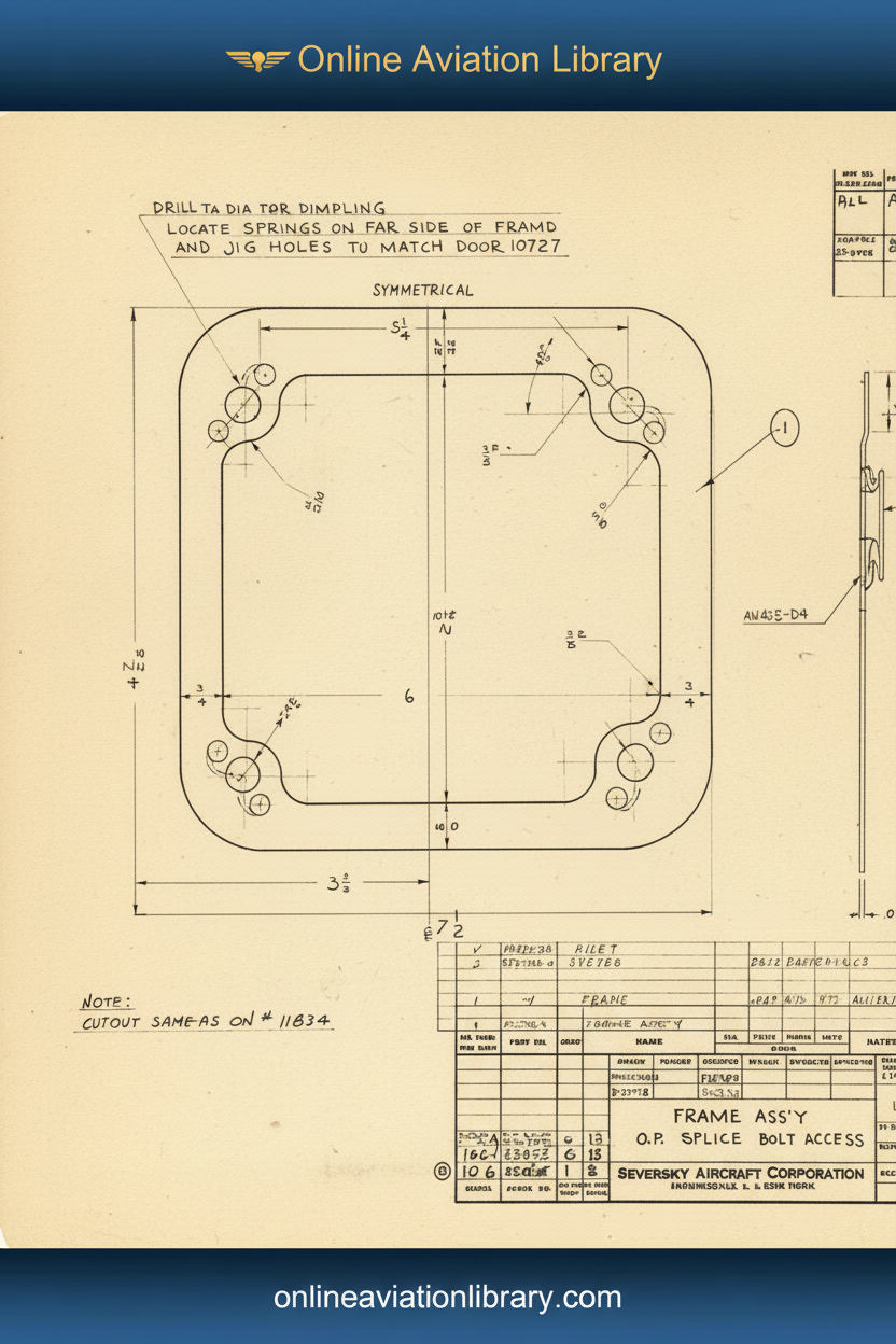 Standard Blueprints Cover Yellow - Seversky Aircraft Frame Assembly Blueprint