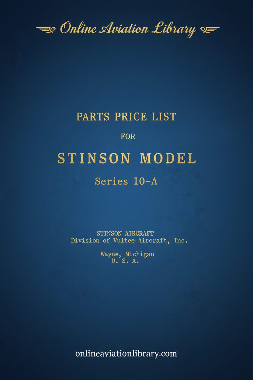 Stinson Model 10-A Parts Price List Cover Page