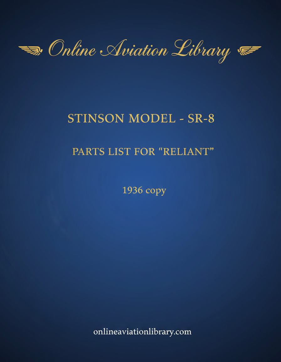 Stinson Model SR-8 Parts List Cover