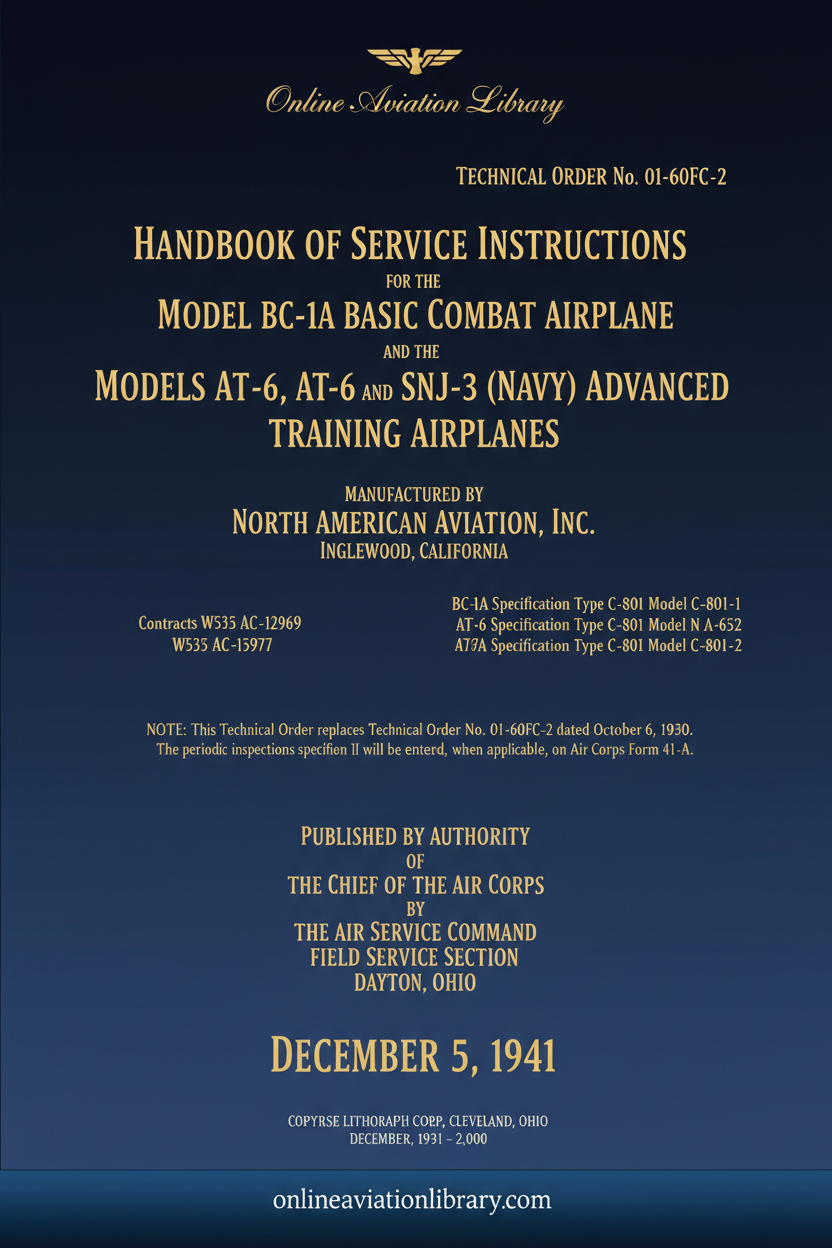T-6 Texan Handbook of Service Instructions Standard Cover Page - Corrected