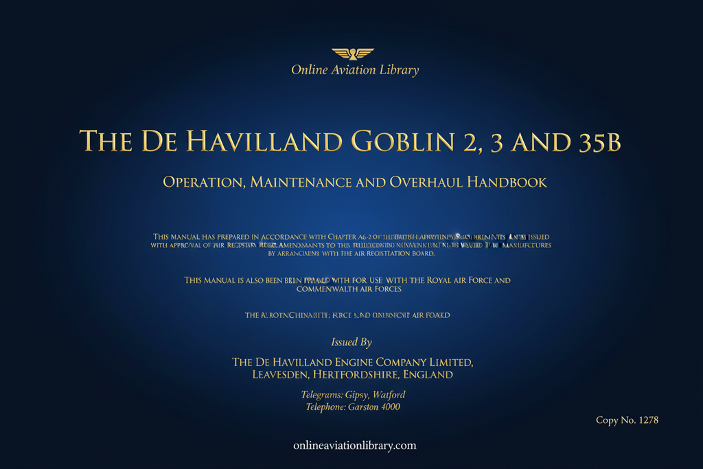 The de Havilland Goblin 2, 3 and 35B Operation, Maintenance and Overhaul Handbook Cover Page