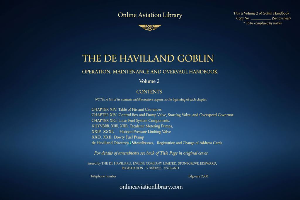 The de Havilland Goblin Operation, Maintenance and Overhaul Handbook Volume 2 Cover Page