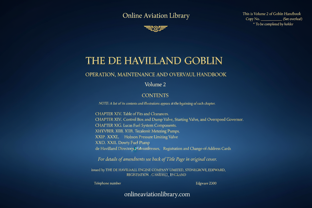 The de Havilland Goblin Operation, Maintenance and Overhaul Handbook Volume 2 Cover Page