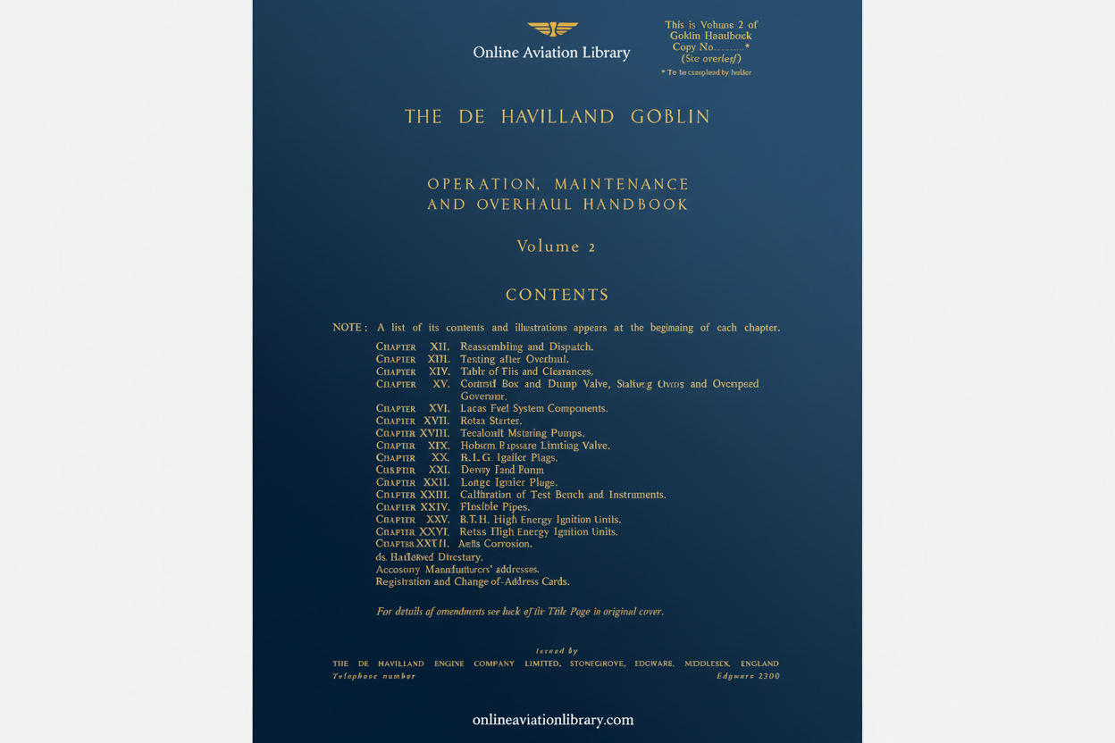 The de Havilland Goblin Operation, Maintenance and Overhaul Handbook Volume 2 Cover Page