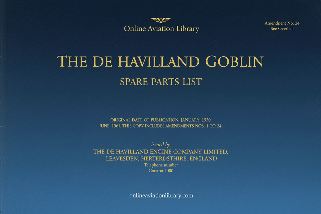 The de Havilland Goblin Spare Parts List Cover Page
