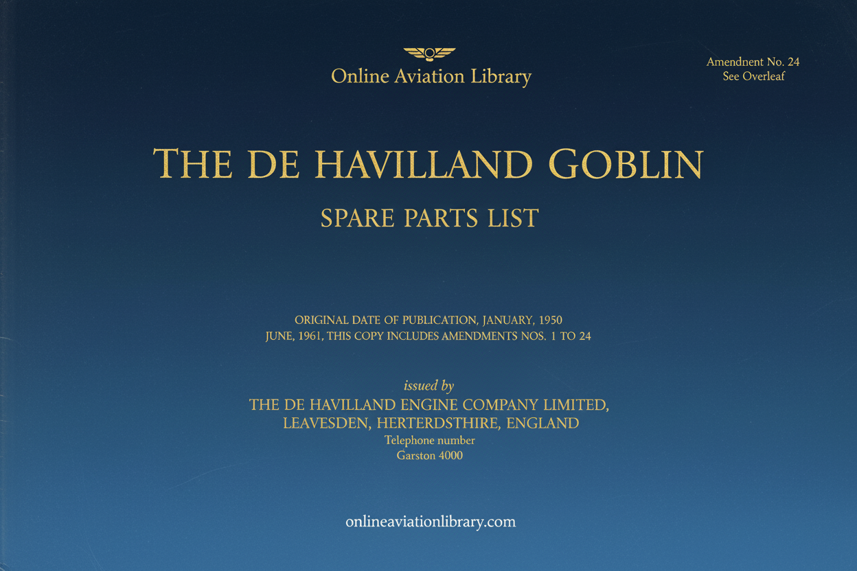 The de Havilland Goblin Spare Parts List Cover Page