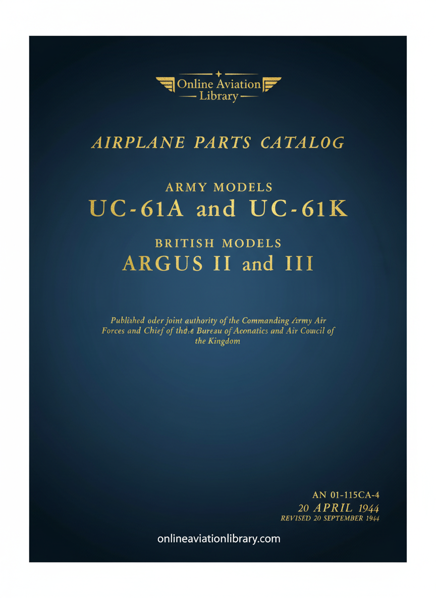 UC-61A UC-61K Argus Airplane Parts Catalog Cover Page