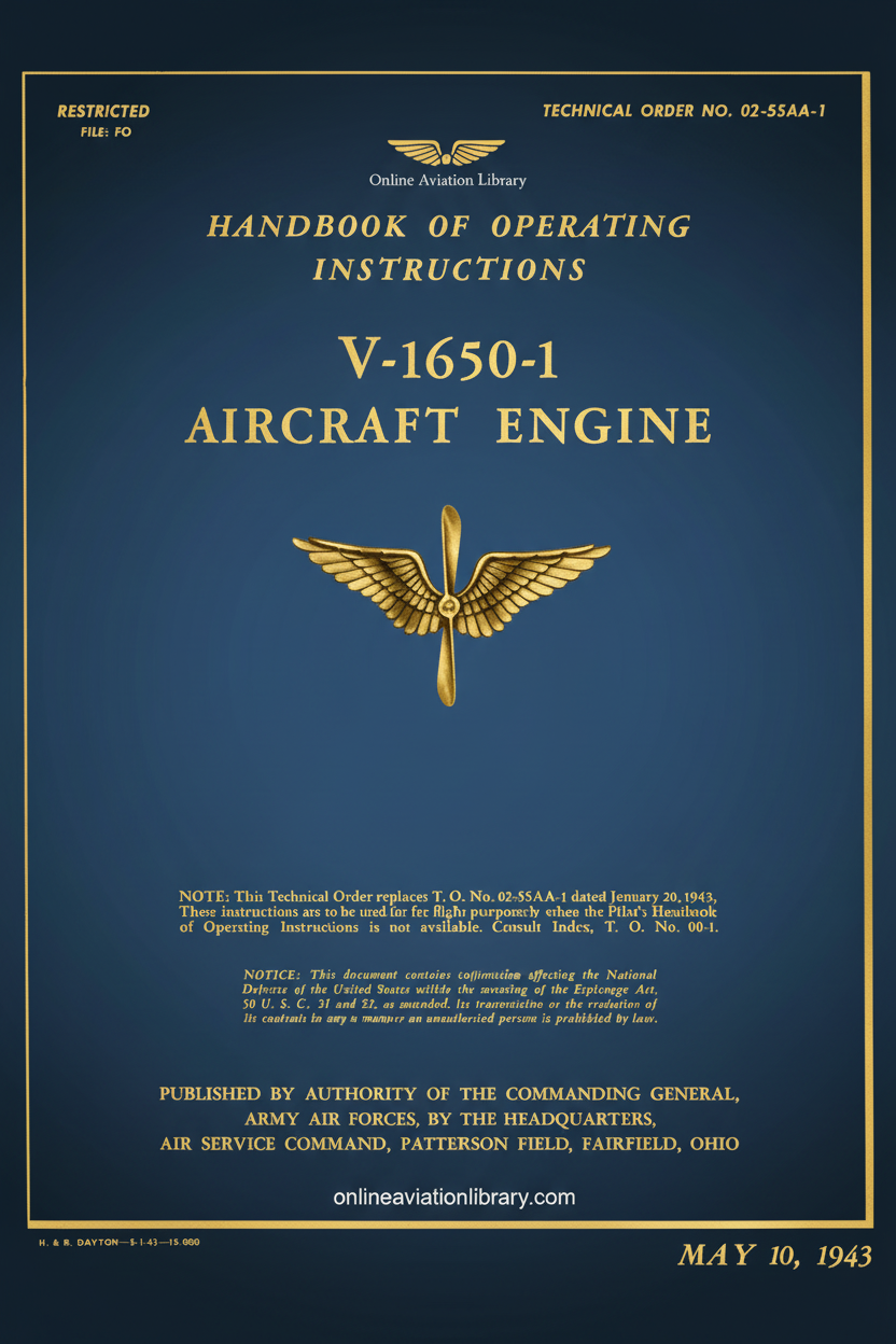 V-1650-1 Aircraft Engine Handbook Cover Page