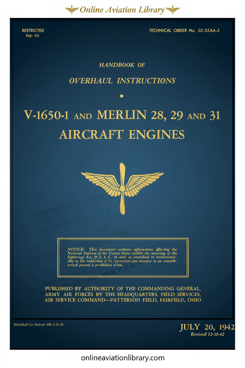 V-1650 and Merlin Engine Overhaul Instructions Handbook Cover Page