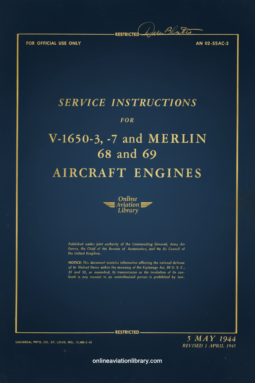 V-1650 and Merlin Engine Service Instructions Cover Page