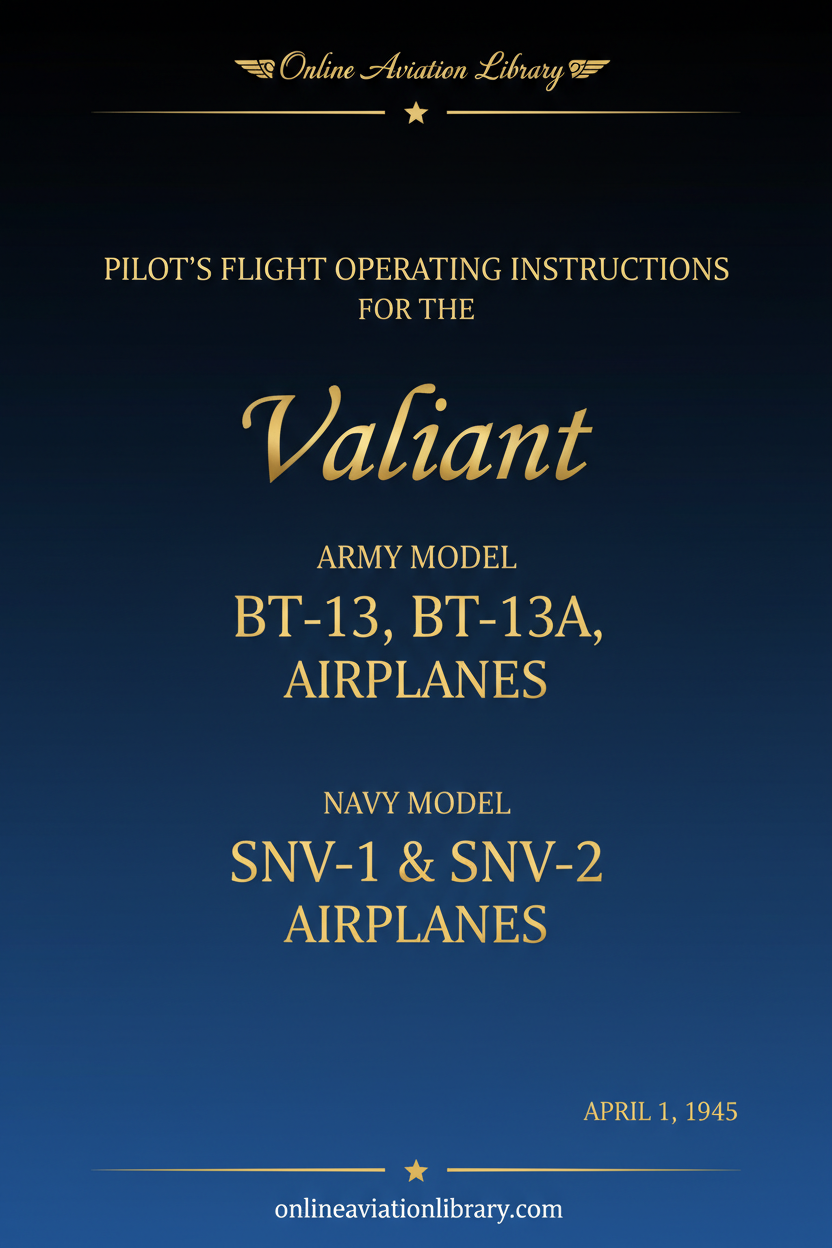 Valiant BT-13 Flight Operating Instructions Cover Page