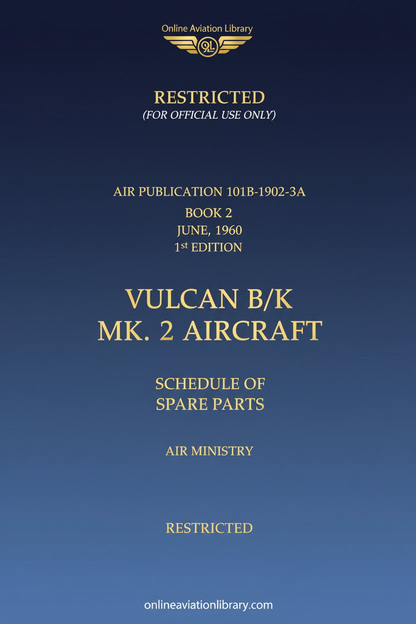 Vulcan B/K Mk. 2 Aircraft Schedule of Spare Parts Book 2 - Standard Cover Page