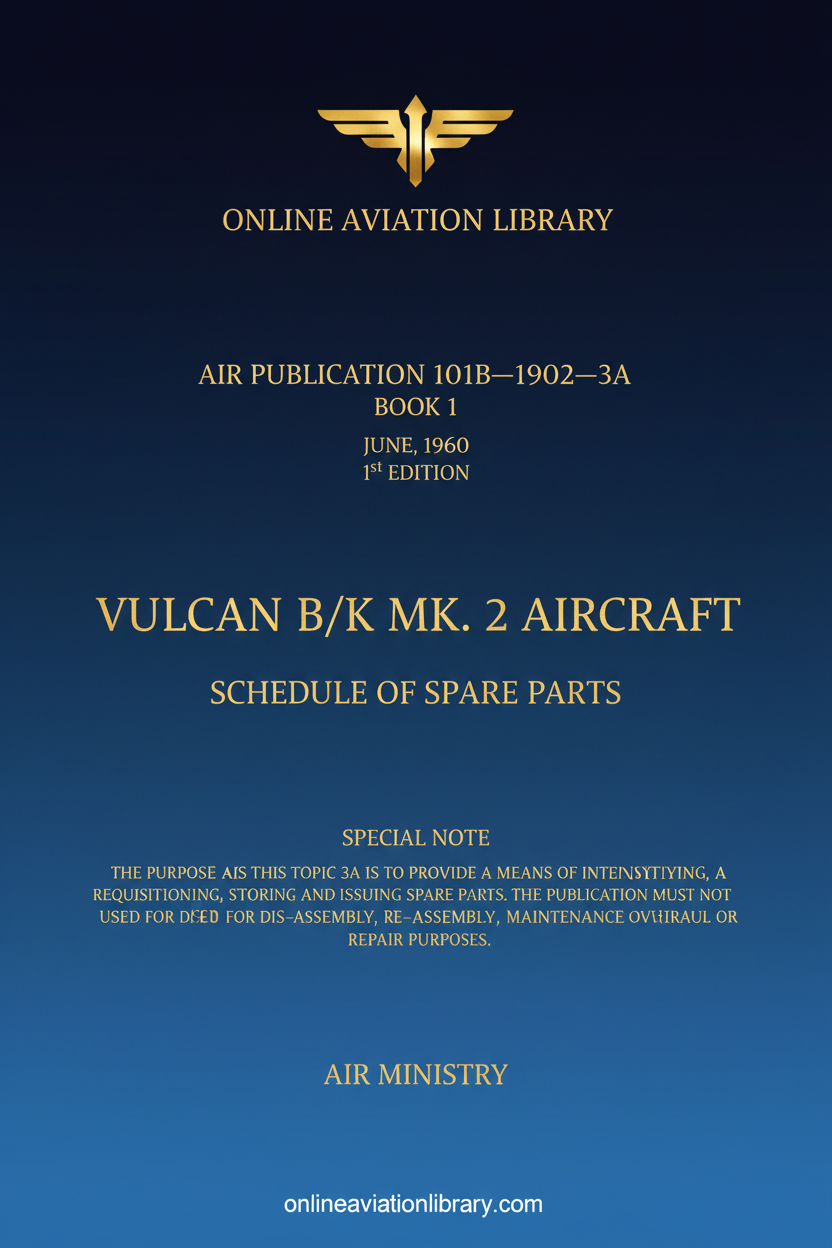 Vulcan B/K Mk. 2 Aircraft Schedule of Spare Parts - Standard Cover Page