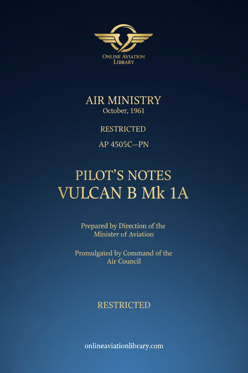 Vulcan B Mk 1A Pilot's Notes - Standard Cover Page