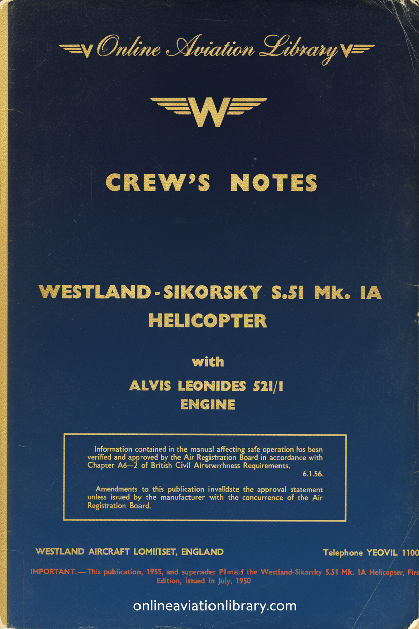 Westland-Sikorsky S.51 Mk. 1A Crew's Notes Cover