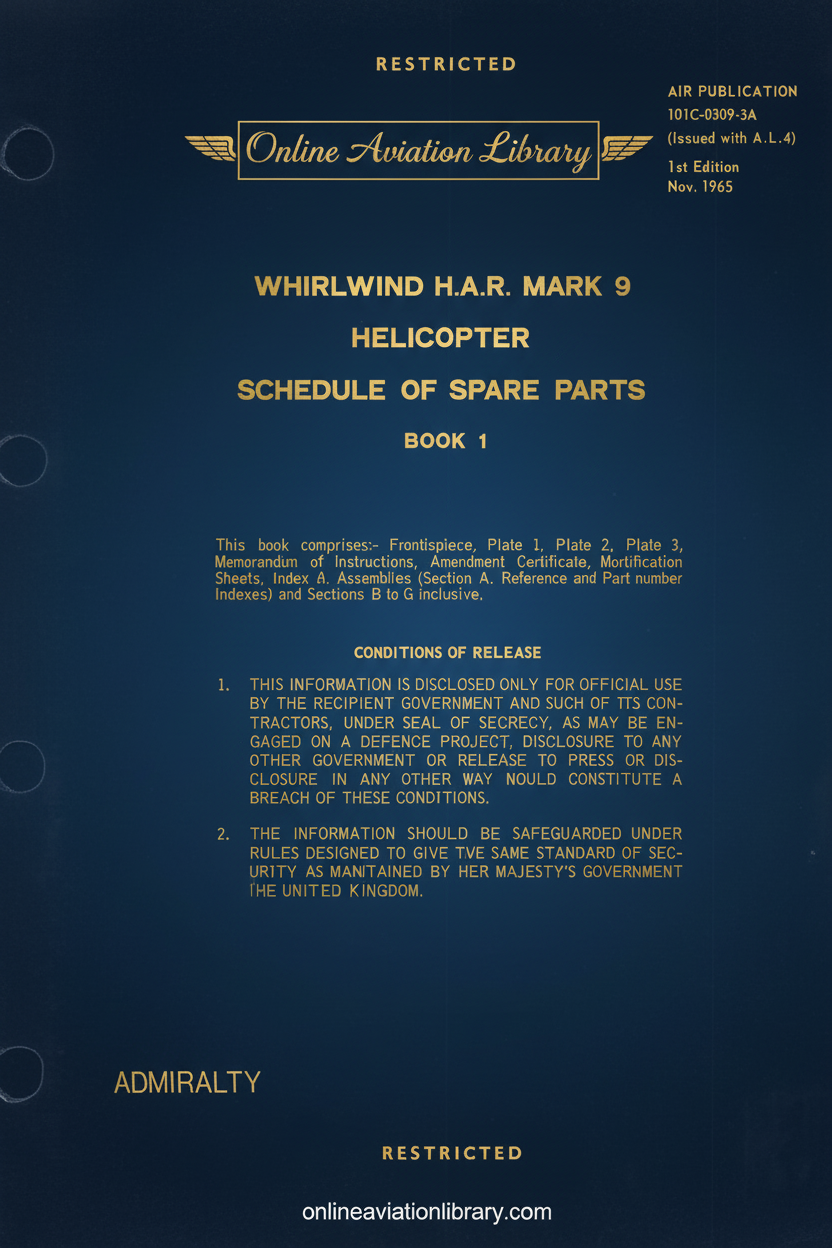 Westland Whirlwind HAR Mark 9 Spare Parts Schedule Cover