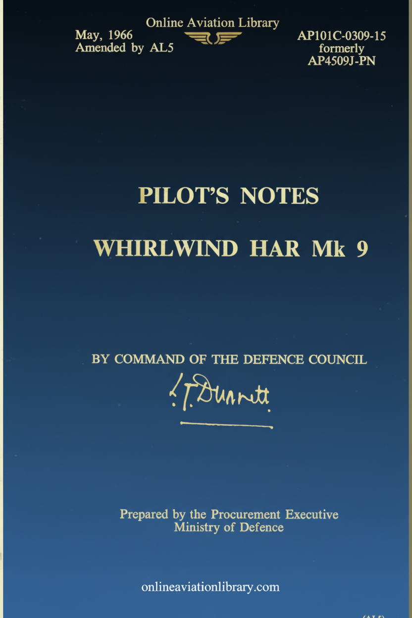 Westland Whirlwind HAR Mk 9 Pilot's Notes Cover