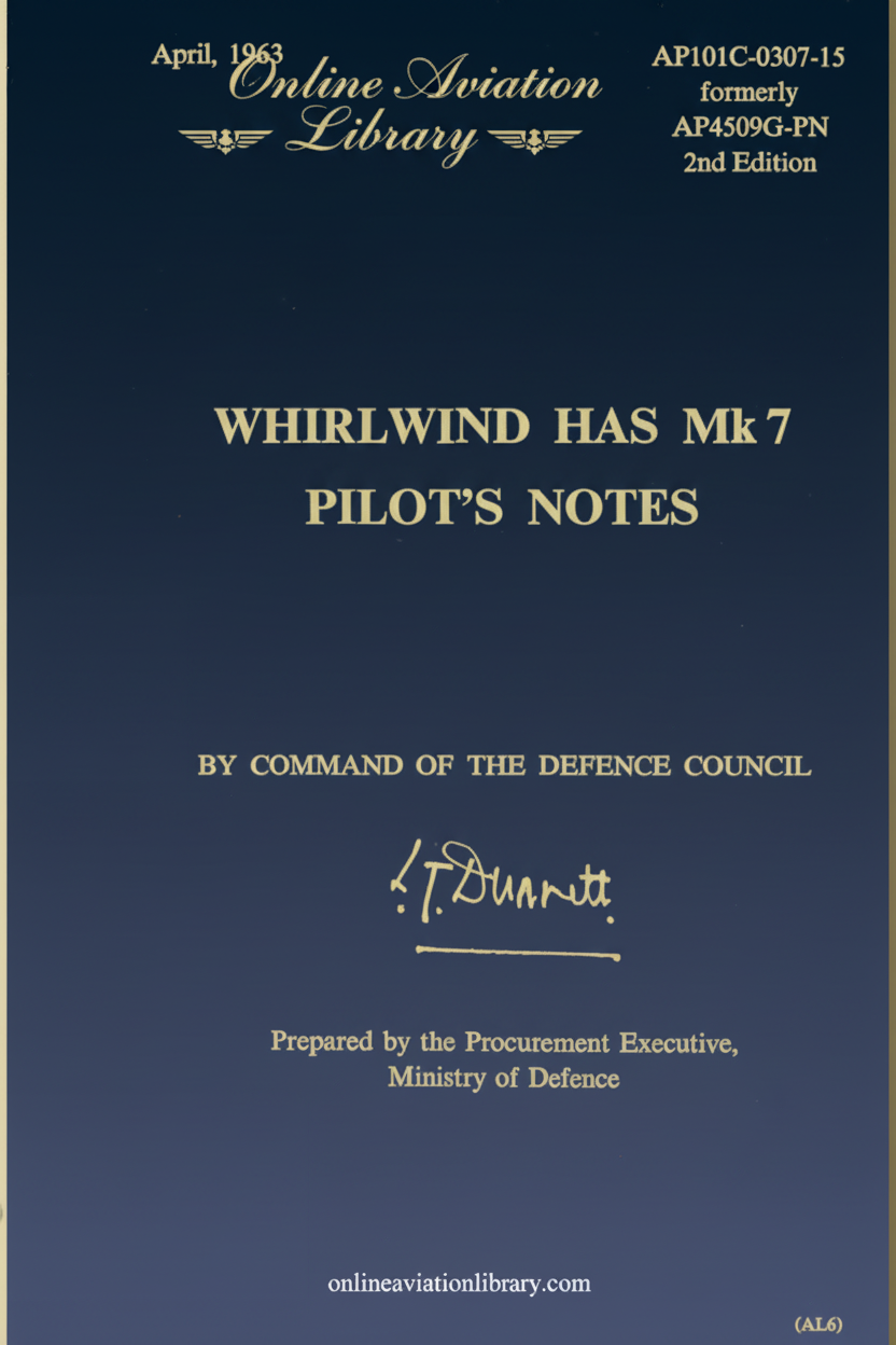 Westland Whirlwind HAS Mk 7 Pilot's Notes Cover